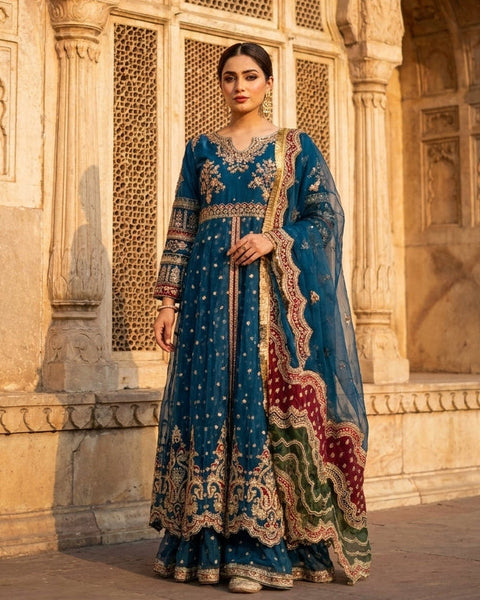 Royal Blue Luxury Net Maxi with Organza Inner & Silk Trouser