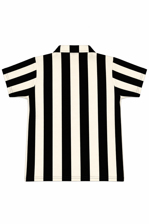 Kids Black & Off White Striped Polo Shirt-Old Money