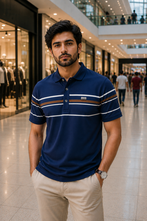 Imported Premium Blue Polo Shirt with Contrast Collar