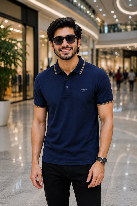 Imported Premium Blue Polo Shirt with Contrast Collar
