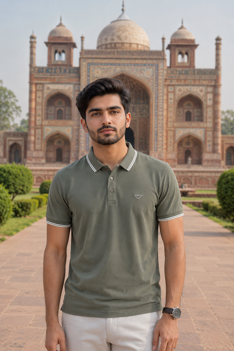 Imported Olive Green Premium Polo Shirt with Contrast Collar