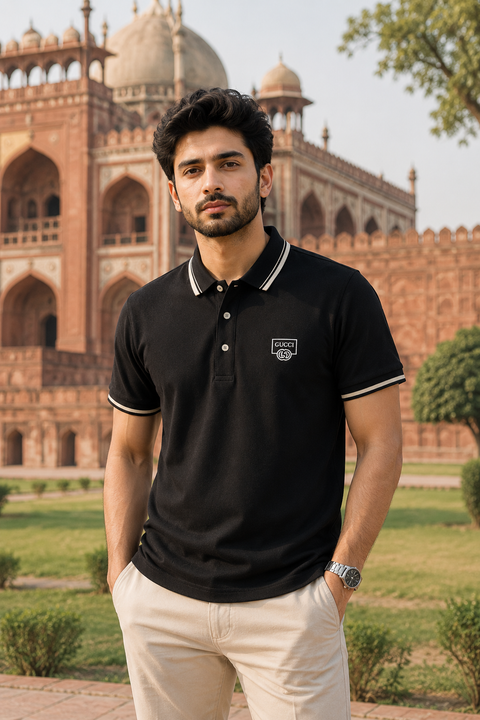 Imported Premium Black Polo Shirt with Contrast Collar