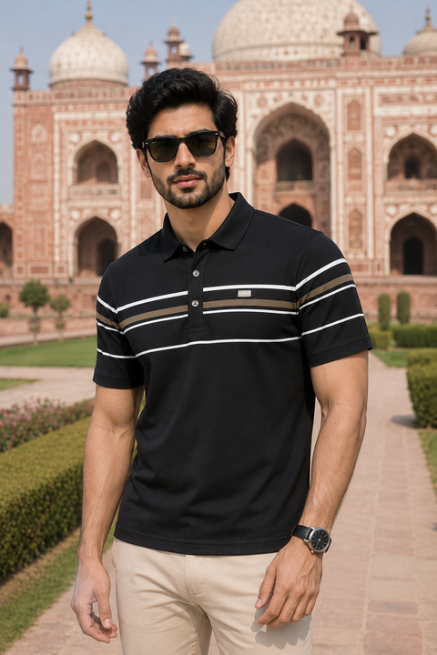 Imported Premium Black Polo Shirt with Contrast Collar