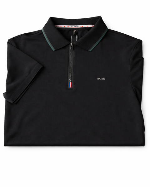 Imported Premium Black Polo Shirt with Contrast Collar