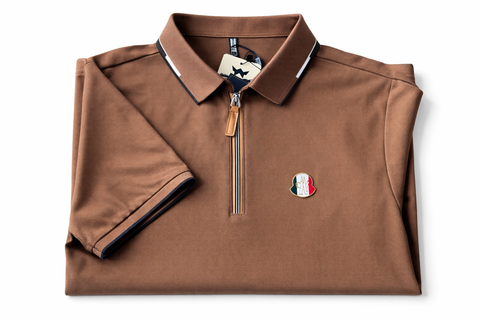 Premium Brown Zip-Collar Polo Shirt – Imported Fabric
