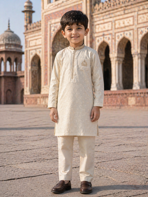 Elegant Cream Kurta Pajama – Kids Festive Wear