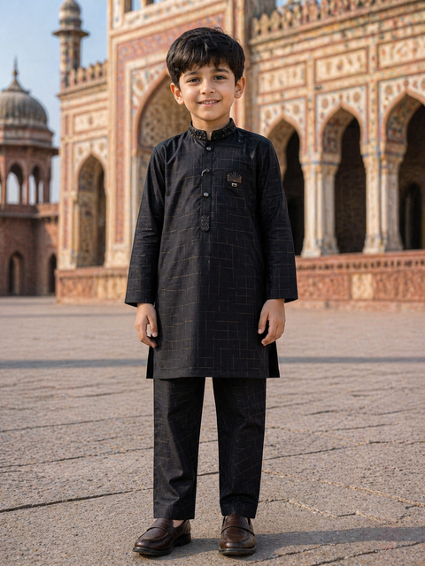 Elegant Black Kurta Set for Kids – Classic Eastern Style