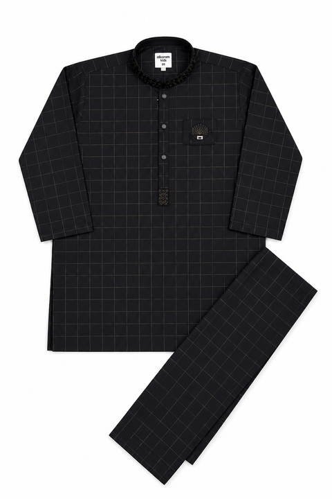 Elegant Black Kurta Set for Kids – Classic Eastern Style