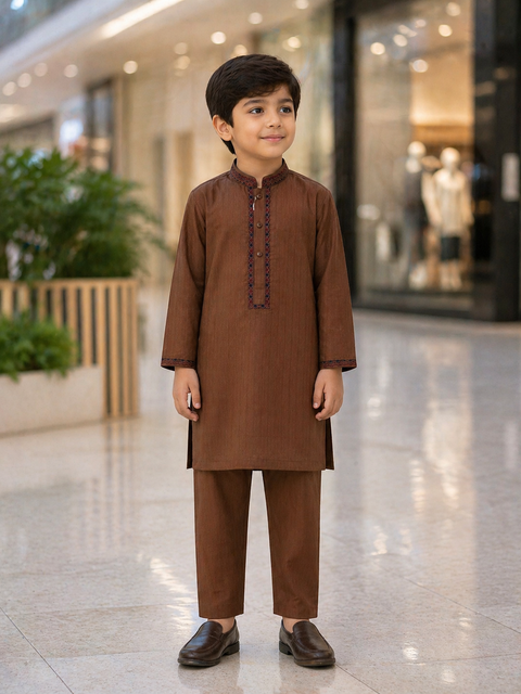 Premium Brown Kurta Pajama Set for Kids – Elegant Traditional Wear