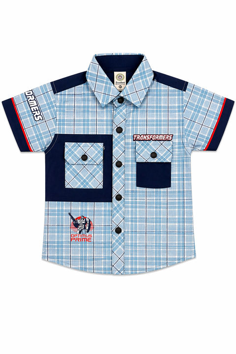 Boys Transformers 3-Piece Outfit Set – Check Shirt, Graphic Tee & Denim Shorts