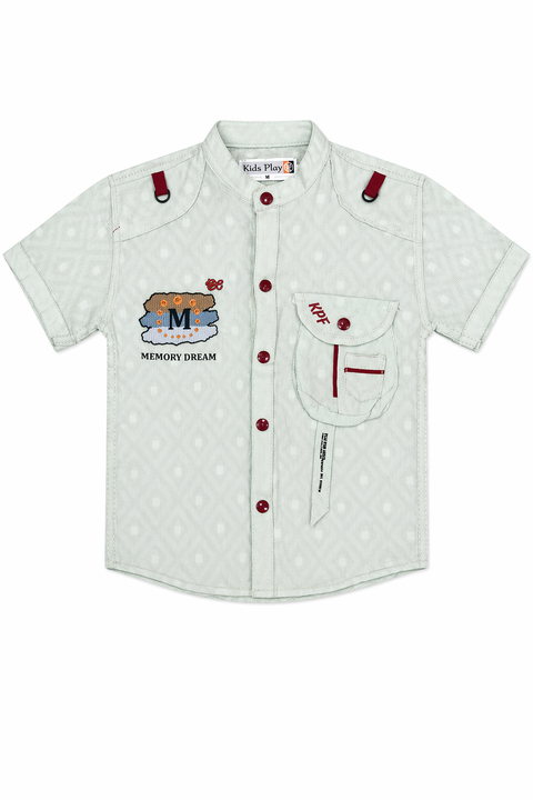 Boys Light Mint Green Shirt, Graphic Tee & Red Cargo Shorts 3-Piece Summer Outfit Set