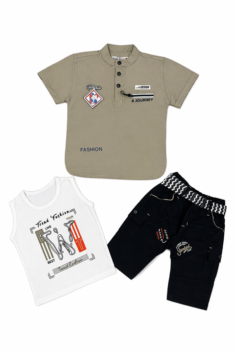 Kids Summer Outfit Set – Stylish Shirt, Tank Top & Shorts Combo (3PCS)