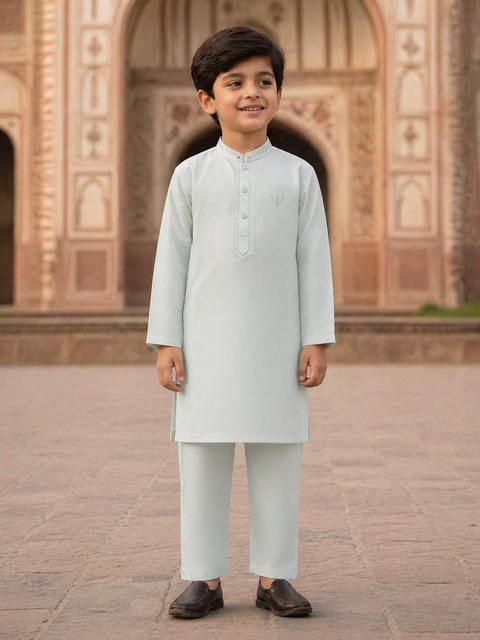 Elegant Light Grey Kurta Pajama for Kids – Classic Festive Wear