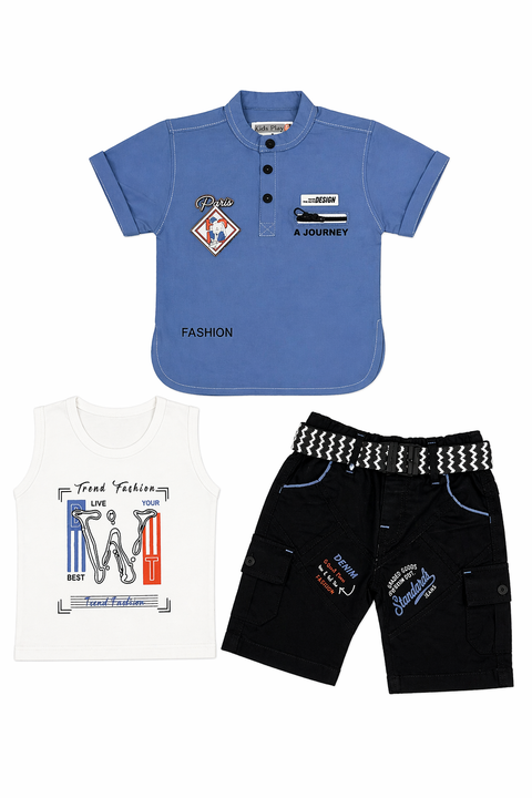 Kids Summer Outfit Set – Stylish Shirt, Tank Top & Shorts Combo (3PCS)