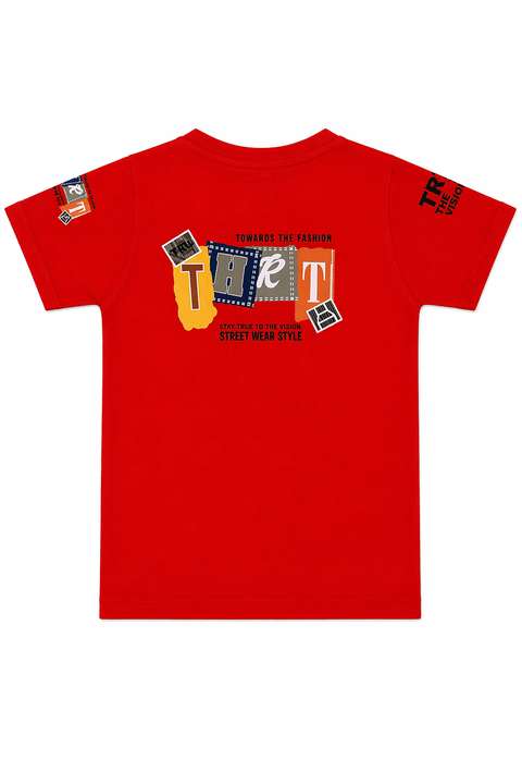 Boys Red Graphic T-Shirt with Olive Cargo Shorts Set – Summer Casual Outfit