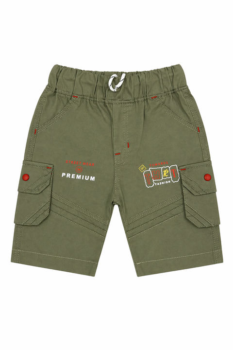 Boys Red Graphic T-Shirt with Olive Cargo Shorts Set – Summer Casual Outfit