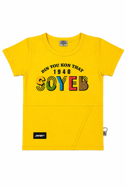 Kids Graphic Summer Co-ord Set – Yellow Tee & Denim Shorts