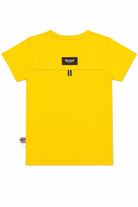 Kids Casual Graphic Co-ord Set – Yellow “Guess Denim” Tee & Blue Shorts