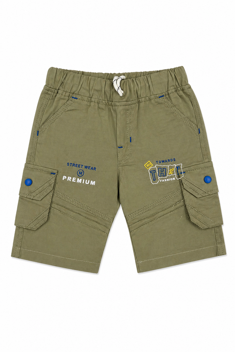 Boys Trendy Summer Outfit Set – Blue Graphic T-Shirt with Olive Cargo Shorts