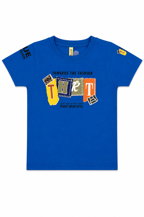 Boys Trendy Summer Outfit Set – Blue Graphic T-Shirt with Olive Cargo Shorts