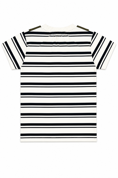 Boys 2-Piece Casual Outfit – Striped Tee with Olive Utility Vest & Shorts Set