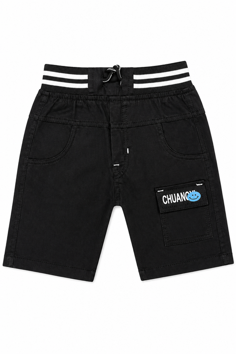 “Kids Smart Casual Blue Shirt & Black Shorts Set with Tie”