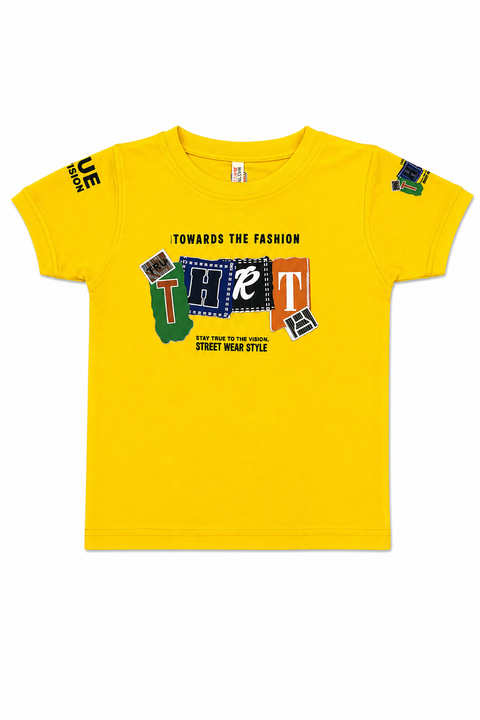 Boys Trendy Summer Outfit Set – Yellow Graphic T-Shirt with Black Cargo Shorts