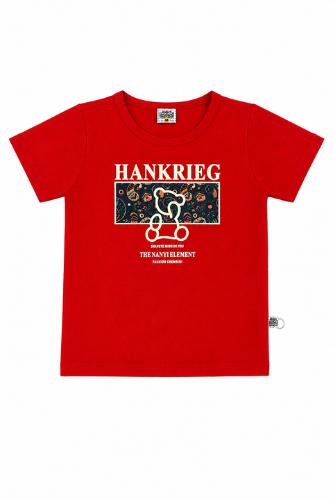 Stylish Red Graphic T-Shirt & Grey Shorts Kids Set