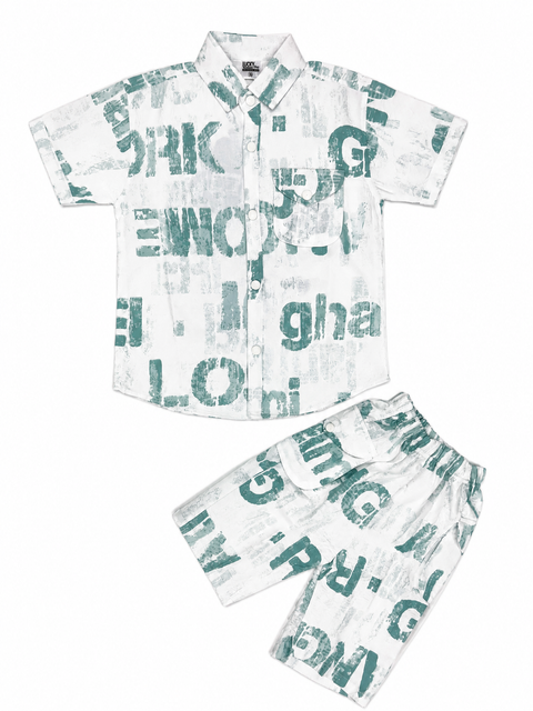 Boys Premium Printed Co-Ord Set – Green & White Summer Outfit