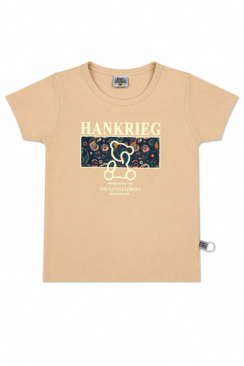 Stylish Beige Graphic T-Shirt & Grey Shorts Kids Set