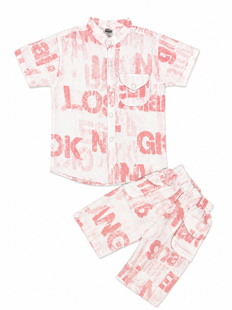 Boys Premium Printed Co-Ord Set – Pink & White Summer Outfit