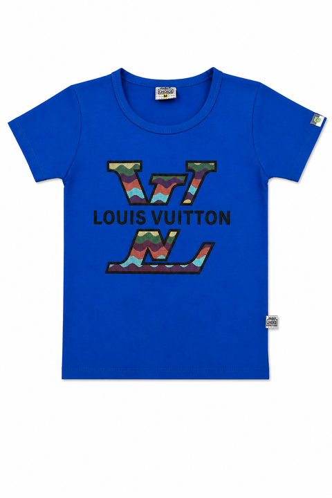 Kids Royal Blue LV Style T-Shirt & Denim Shorts Summer Set
