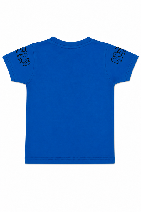 Kids Royal Blue LV Style T-Shirt & Denim Shorts Summer Set