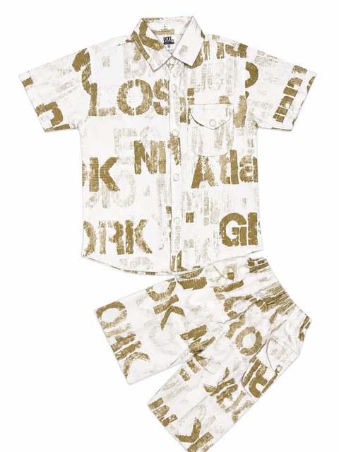 Boys Beige Printed Co-Ord Set – Stylish Summer 2 Piece Outfit