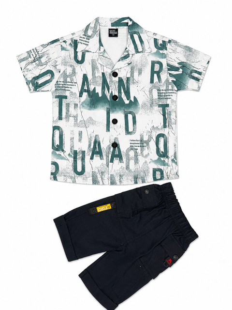 Boys Green Printed Shirt with Black Shorts – Trendy Summer Co-Ord Set