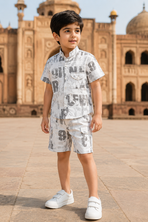 Urban Grey Printed Co-Ord Set for Kids– Stylish Summer 2 Piece Outfit