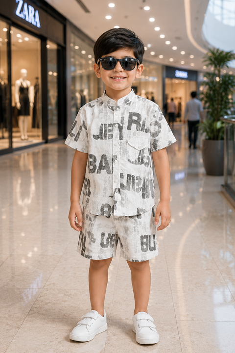 Trendy White & Grey Printed Co-Ord Set for Kids
