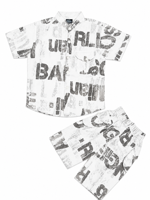 Trendy White & Grey Printed Co-Ord Set for Kids