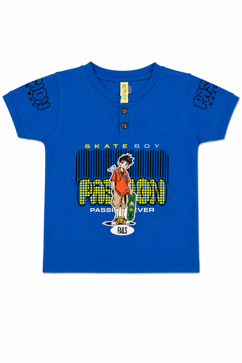 Kids Blue “Skate Boy” Graphic T-Shirt with Grey Shorts Set