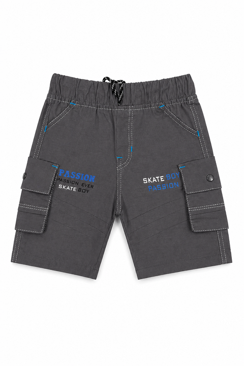 Kids Blue “Skate Boy” Graphic T-Shirt with Grey Shorts Set