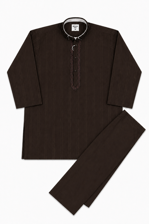 Classic Dark Brown Kids Kurta Pajama – Elegant Traditional Wear