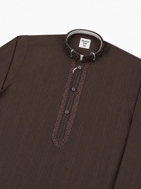 Classic Dark Brown Kids Kurta Pajama – Elegant Traditional Wear