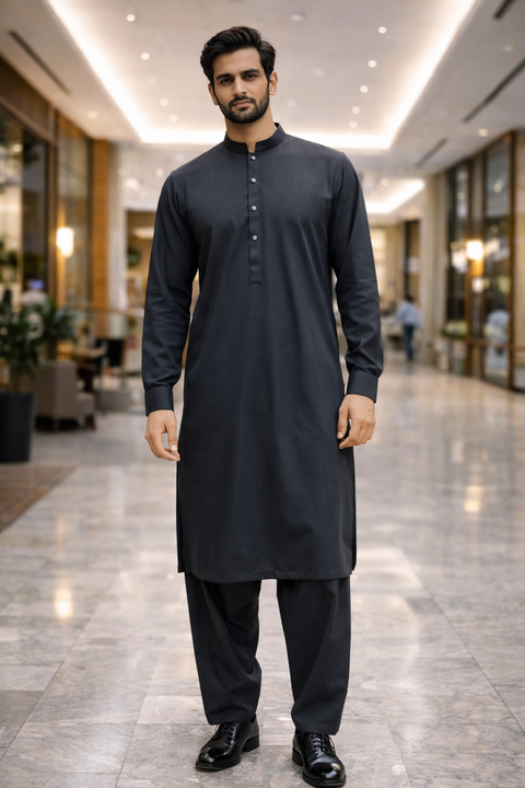 Men’s Premium Stitched Shalwar Kameez- Grey