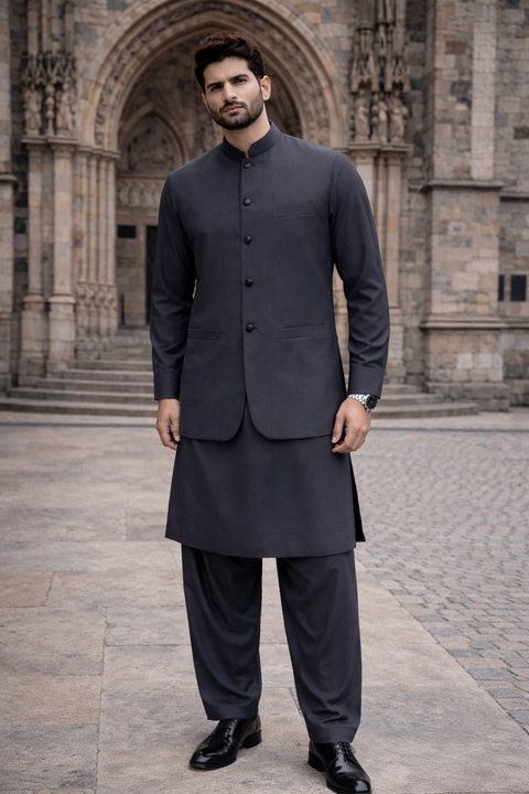 Men’s Premium Stitched Shalwar Kameez- Grey