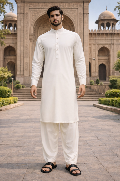 Men’s Premium Stitched Shalwar Kameez – Off White