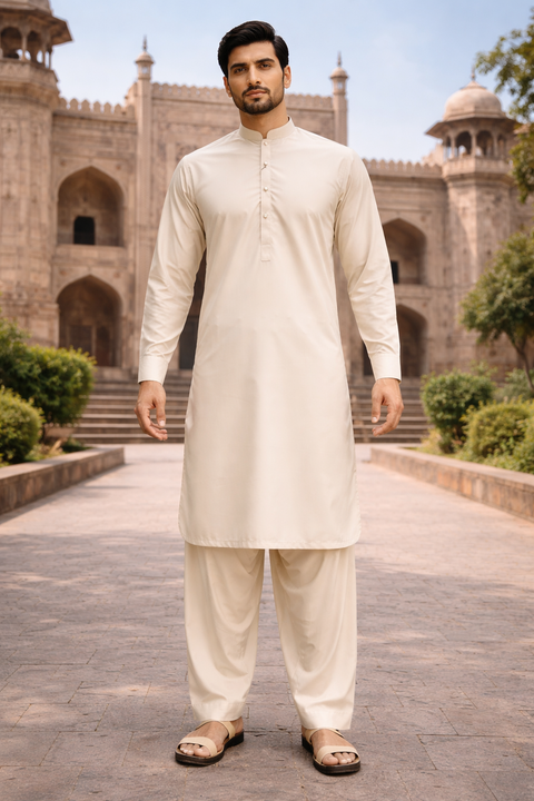 Men’s Premium Stitched Shalwar Kameez –Beige