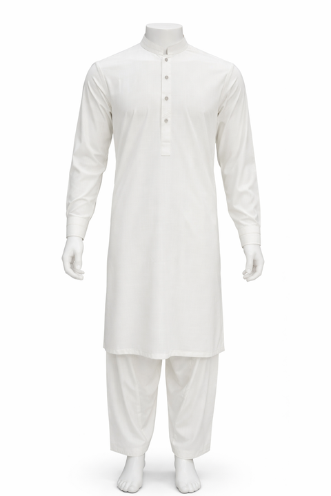 Men’s Premium Stitched Shalwar Kameez – Off White
