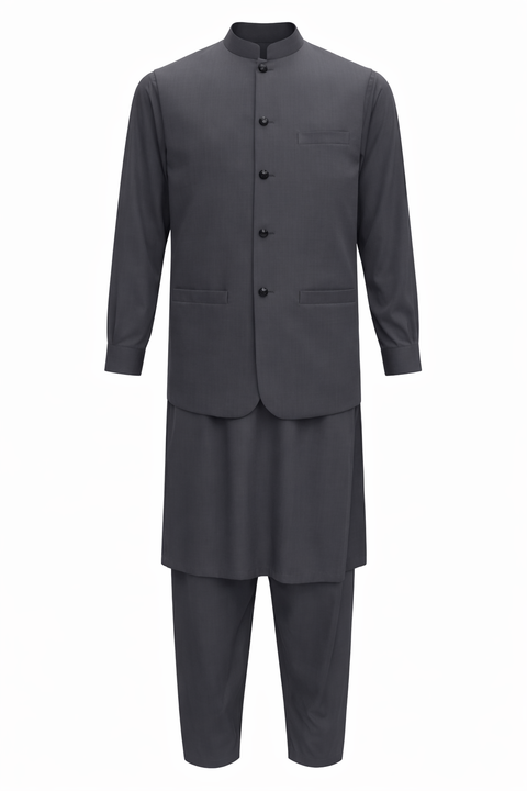 Men’s Premium Stitched Shalwar Kameez- Grey