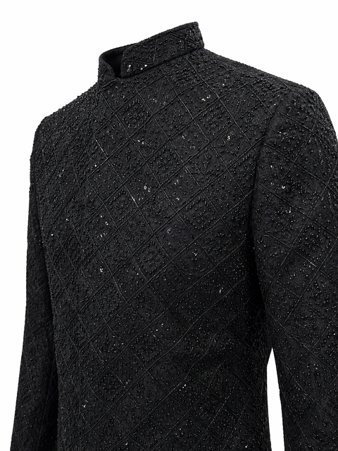 Classic Black Embroidered Sherwani – Complete Groom Set