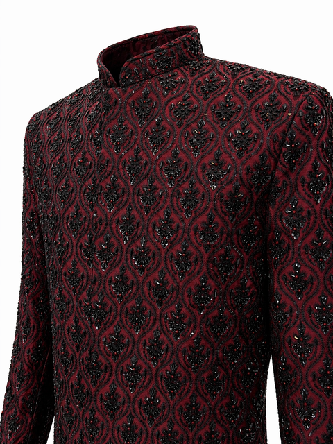 Classic Meiroon Embroidered Sherwani – Complete Groom Set